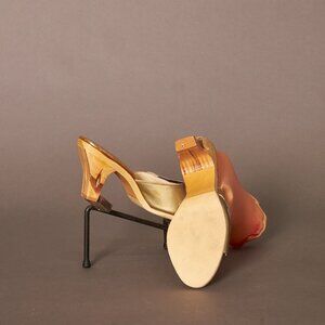 1950s Carved Heeled Metallic Peep Toes Heels Slides